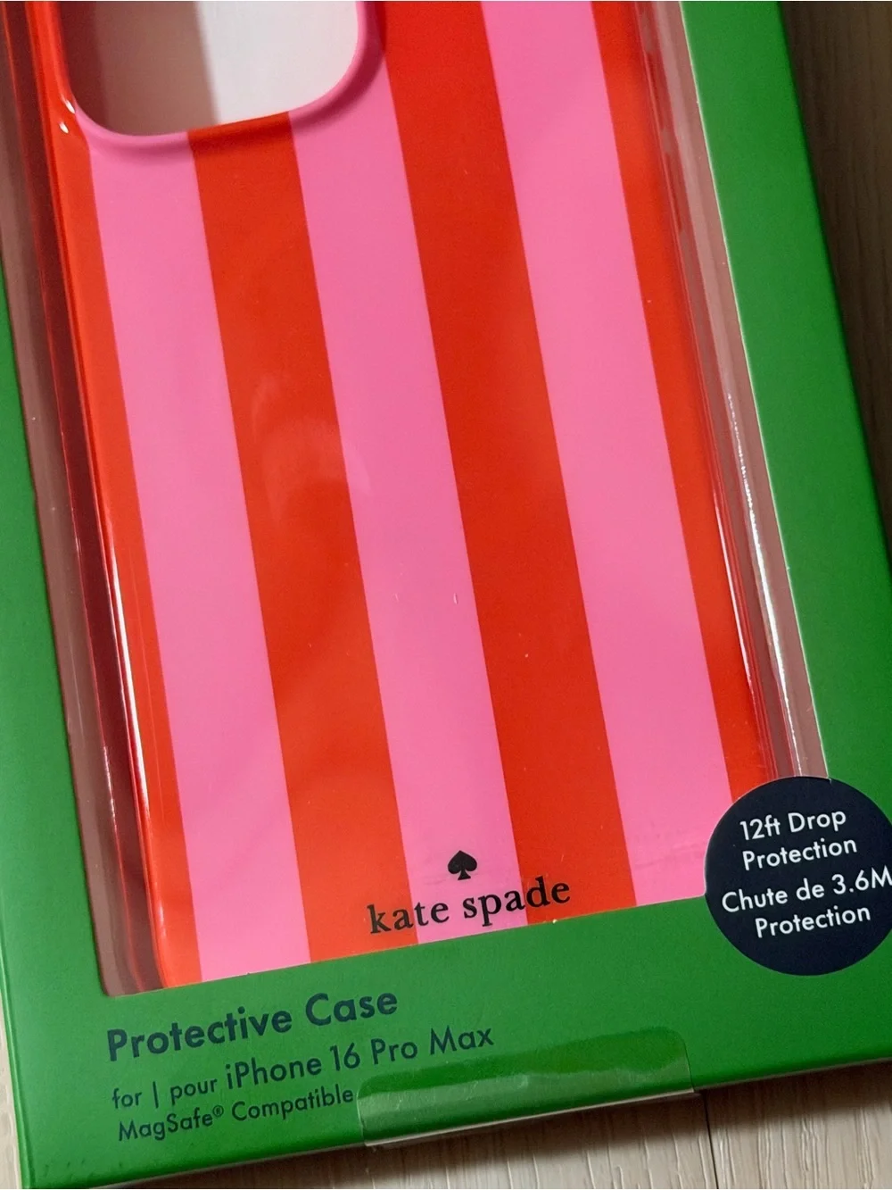 New in box kate spade Pink & Red Stripe iPhone 16 Pro Max Mag Safe case